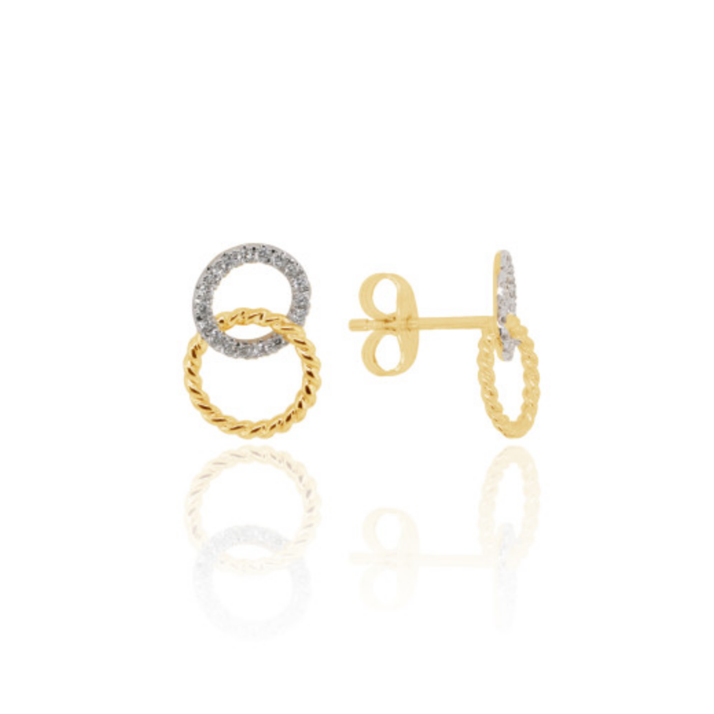 9ct Yellow Rope and White Gold Diamond Interlinked Earrings
