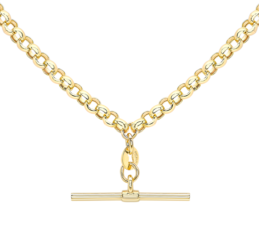 IBB 9ct Yellow Gold T-Bar Belcher Chain Albert-Clasp Necklace