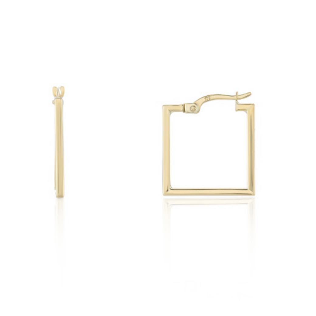 9ct Yellow Gold Square Hoop Earrings