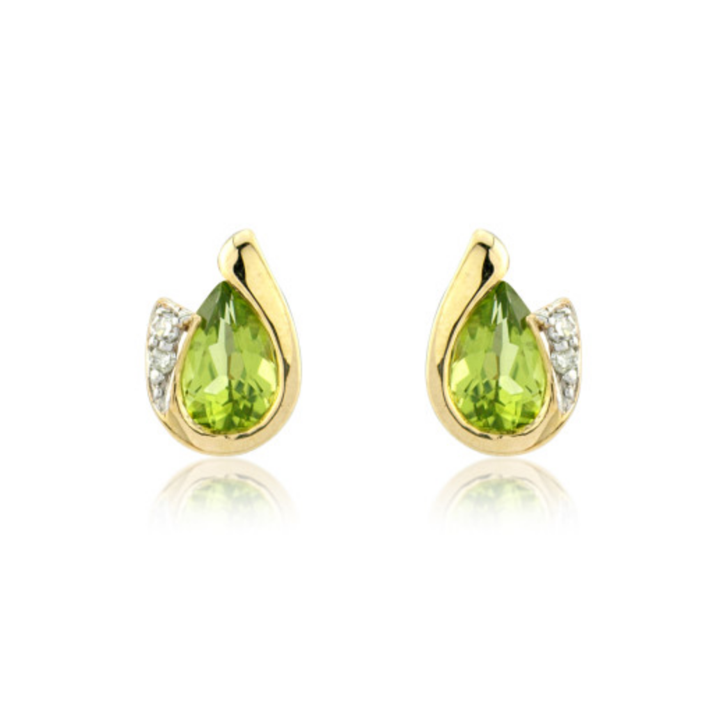 9ct Yellow Gold Peridot & Diamond Curl Earrings
