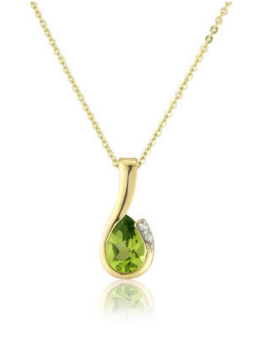 9ct Yellow Gold Peridot & Diamond Curl Pendant Necklace