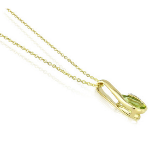 9ct Yellow Gold Peridot & Diamond Curl Pendant Necklace