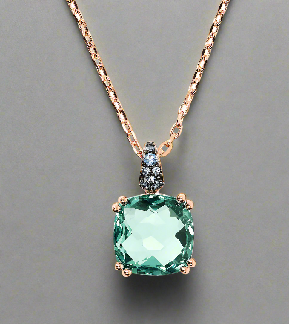 Necklace with Square Prisma Gem and Pavé