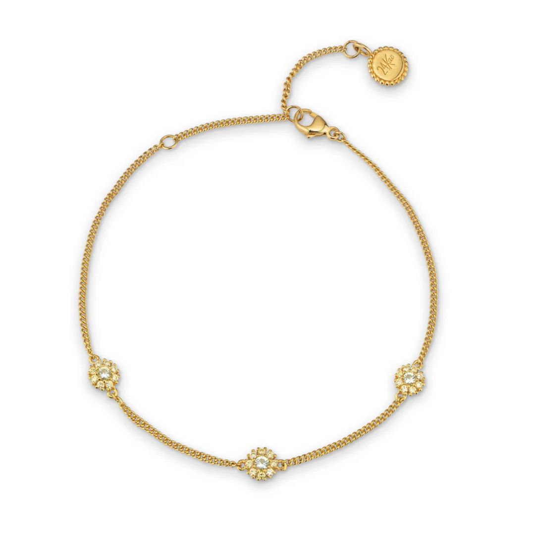 24Kae Bracelet With Colored Stone Flowers