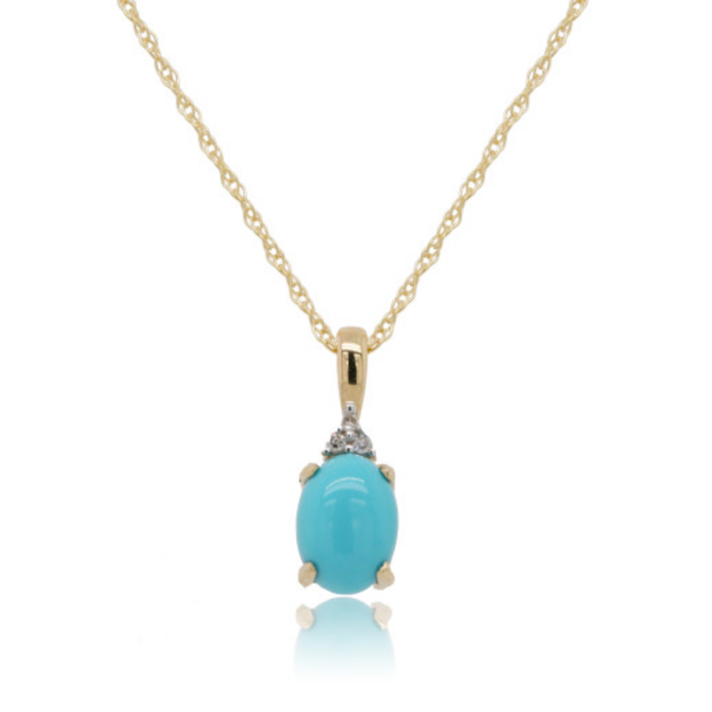 9ct Yellow Gold Diamond & Turquoise Pendant Necklace