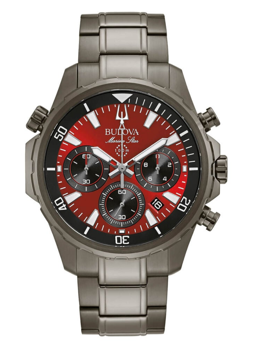 Bulova Marine Star Red Dial Grey Bracelet Watch