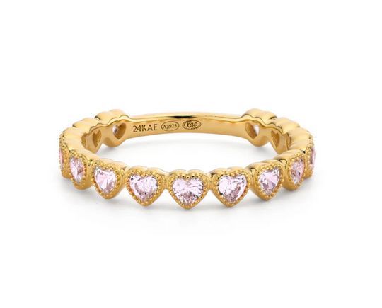 24Kae Ring With Pink Heart Shaped Stones