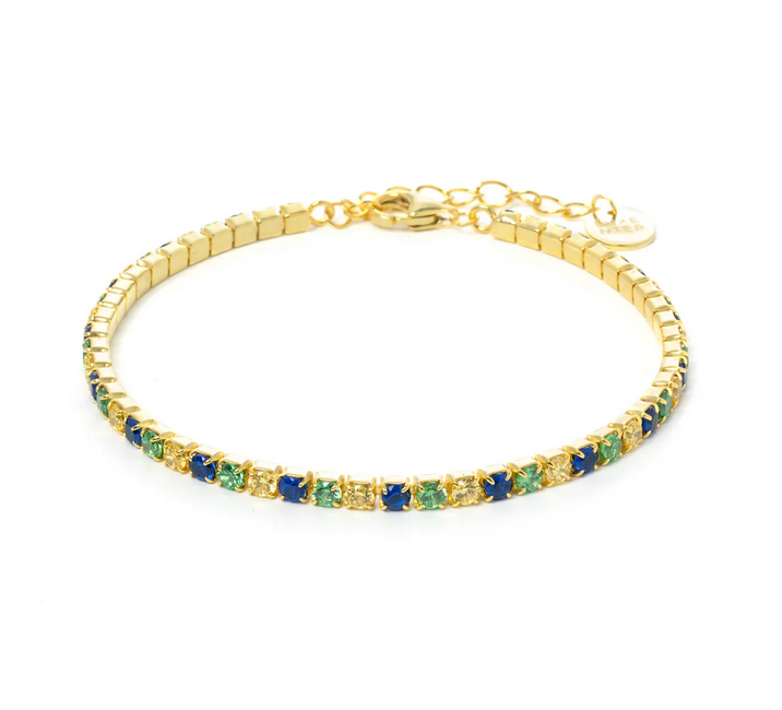 925 Sterling Silver Bracelet with Multicolor Zirconia finished in 18K Yellow Gold - Tahu