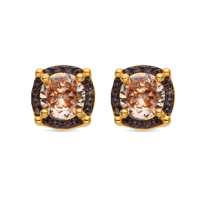 Lehak 925 Sterling Silver Earrings with Brown Cubic Zirconia finished in 18k Gold