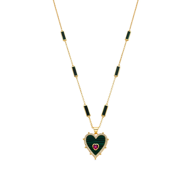 Limy 925 Sterling Silver Necklace with Malachite and 18k Gold Finish