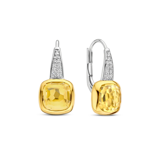 Ti Sento Gold Plated Yellow Cushion Drop Earrings
