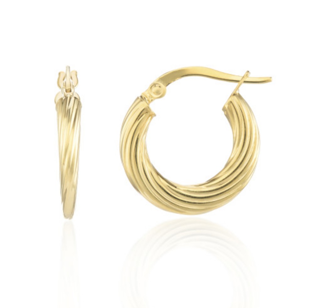 9ct Yellow Gold Fine Twist Texture Hoop Earrings