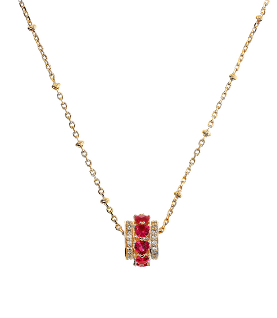 Golden Necklace with Disc Pendant and Hearts in Cubic Zirconia