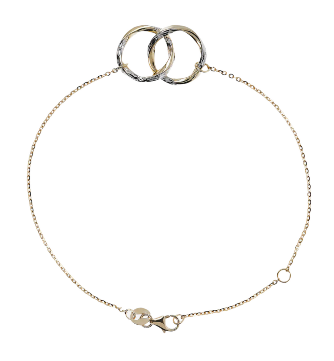Forzatina Chain Bracelet with Double Circle Two-tone Diamond 9 Carat Gold