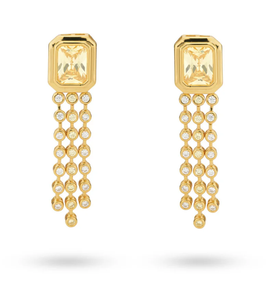 24Kae Earring with Colored Stone and Chains