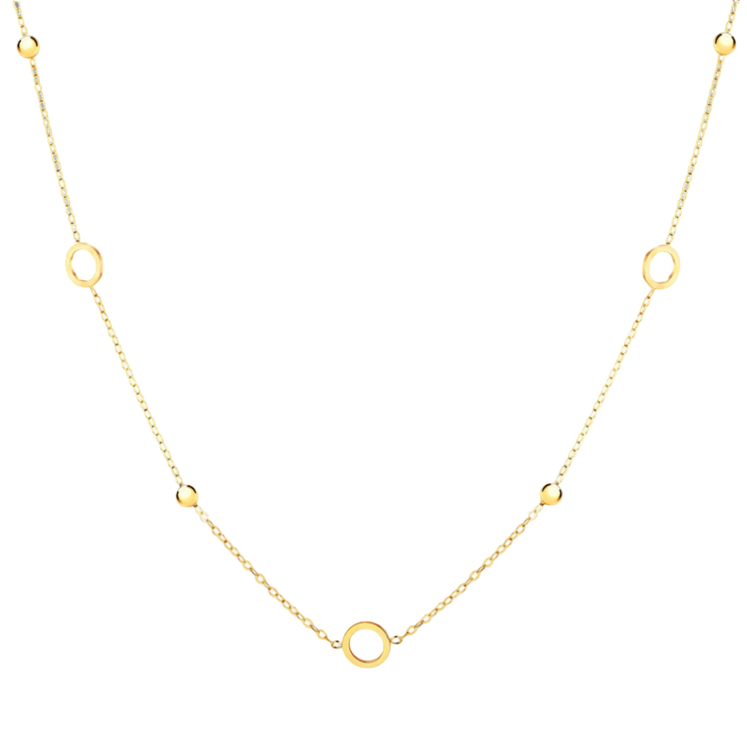 9ct Yellow Gold Circle and Bead Necklace