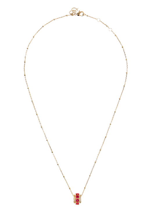 Golden Necklace with Disc Pendant and Hearts in Cubic Zirconia