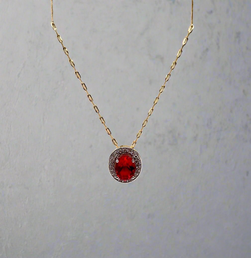 Ruby Pendant In 9ct Gold set with cubic zirconia in a cluster setting