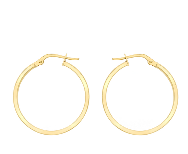 9ct Yellow Gold Rectangular Tube Polished Creole Earrings