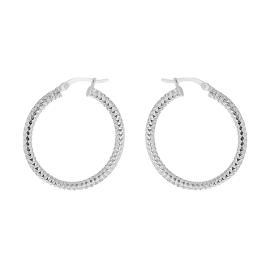 Sterling Silver Rhodium Plated 50mm Diamond Cut Hoop Creole Earrings