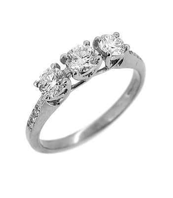18k White Gold Three Stone Brilliant Cut Diamond Engagement Ring