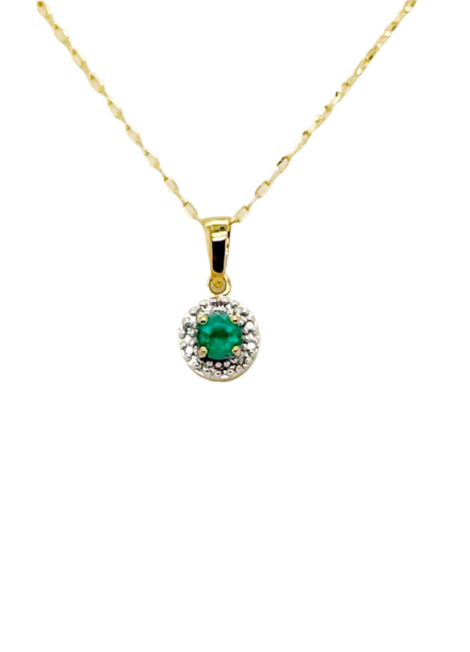 9ct Gold Emerald & Diamond Necklace