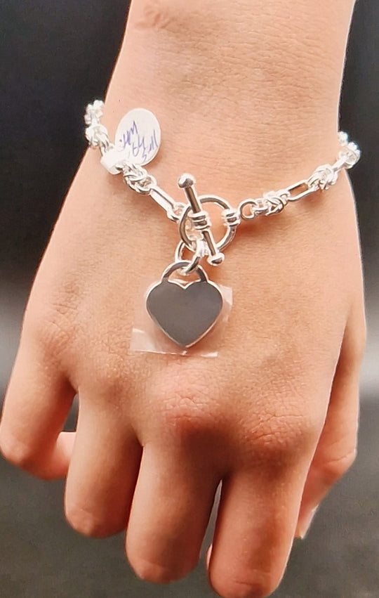 Sterling Silver Bracelet With Heart Clasps