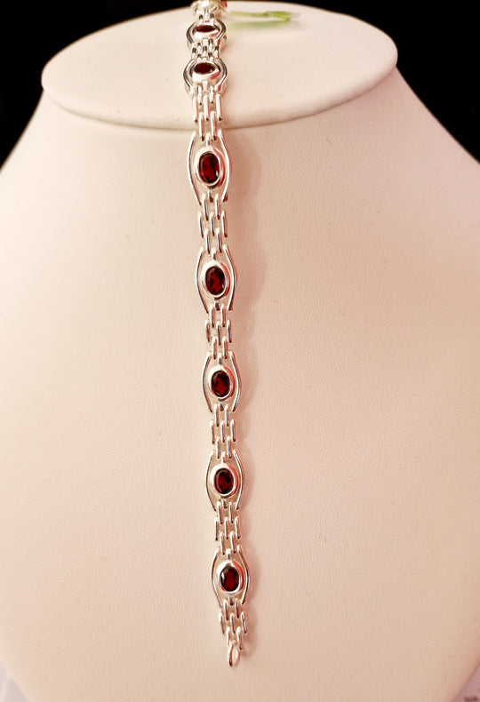 Red Stone Silver Bracelets