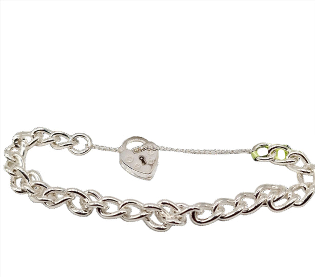 Sterling Silver Heart T-Bar Curb Chain Bracelet