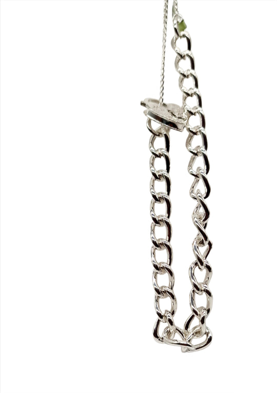 Sterling Silver Heart T-Bar Curb Chain Bracelet