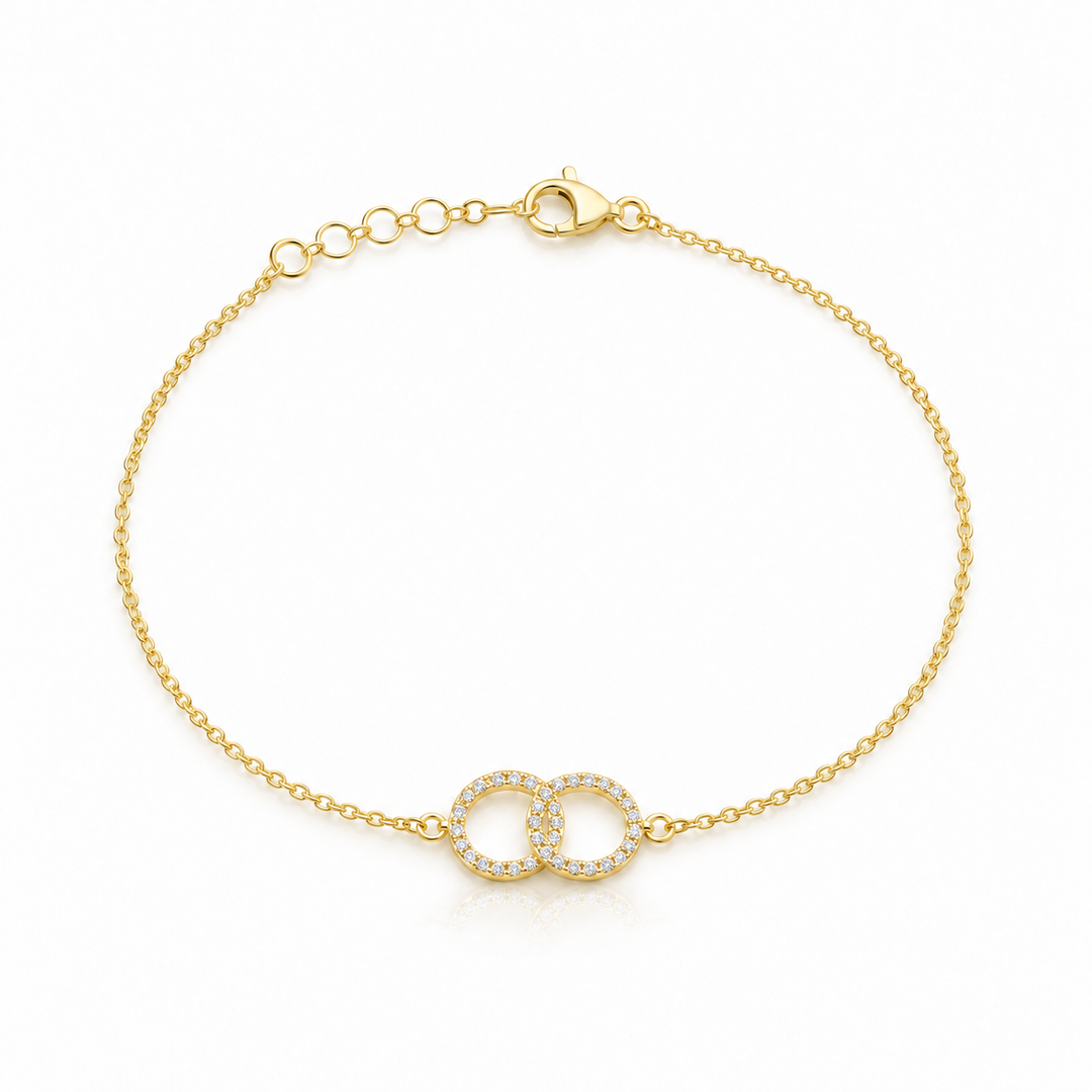 9ct Gold CZ Double Circle Bracelet