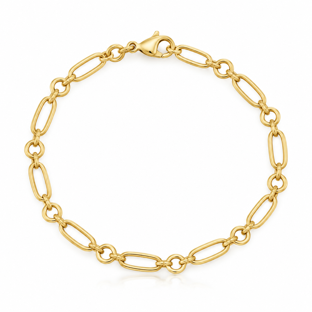 9ct Gold Paperclip & Round Link Bracelet