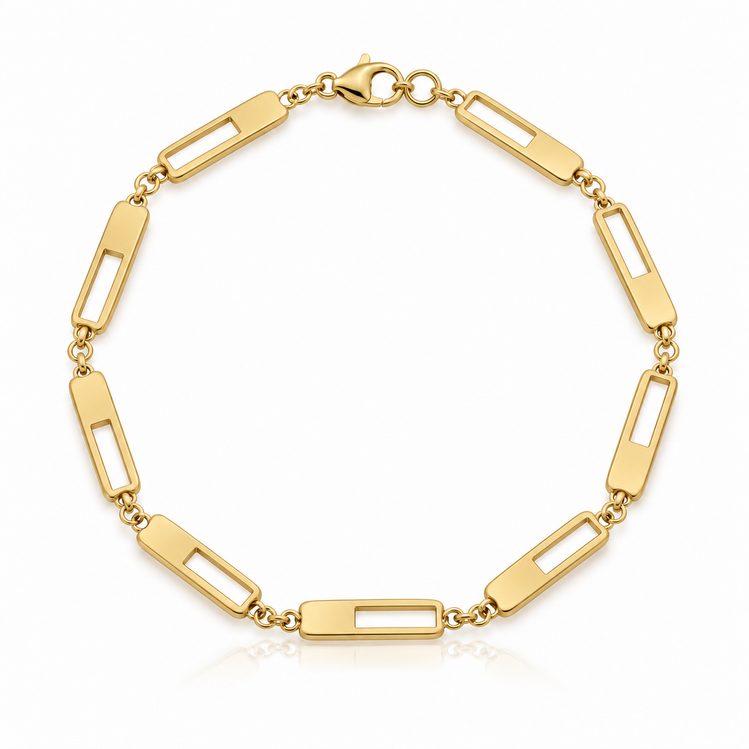 9ct Gold Oval & Rectangular Bar Link Bracelet