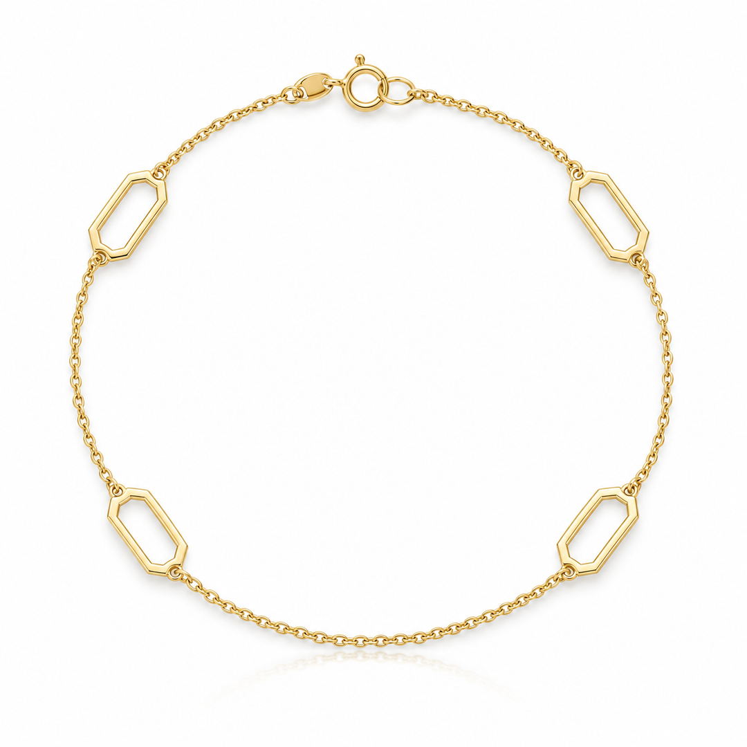 9ct Gold Octagonal Station Bracelet