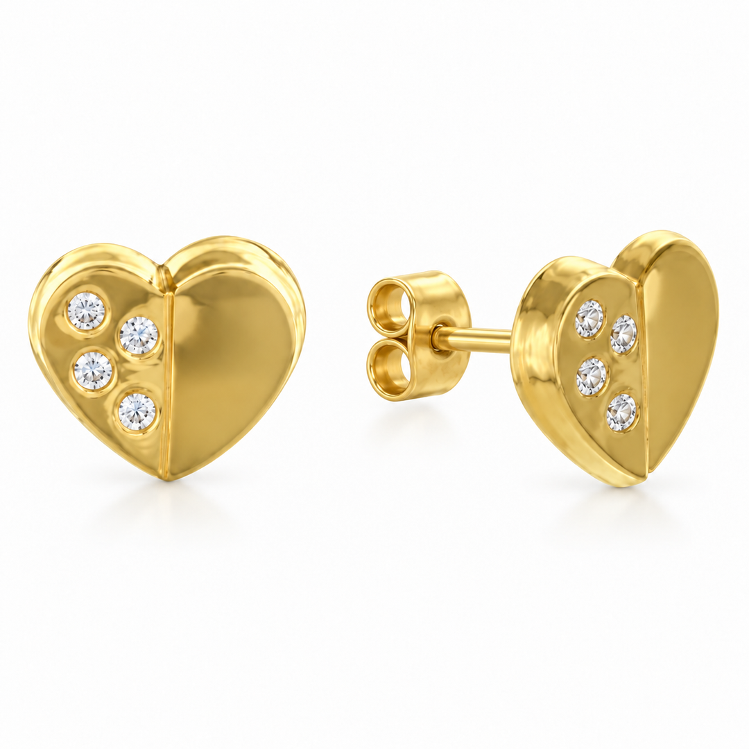 9ct Gold CZ Heart Earrings