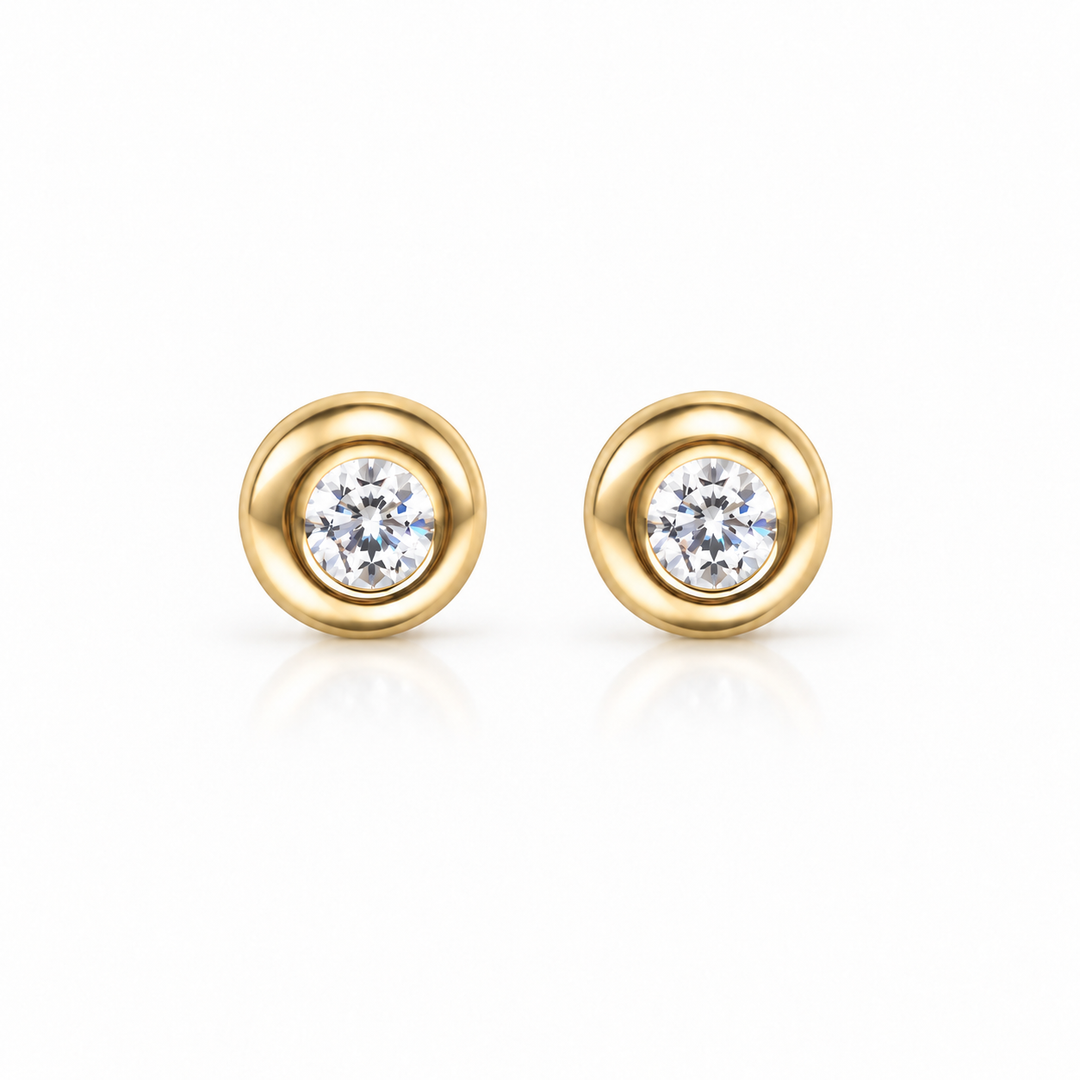 9ct Gold CZ Button Earrings