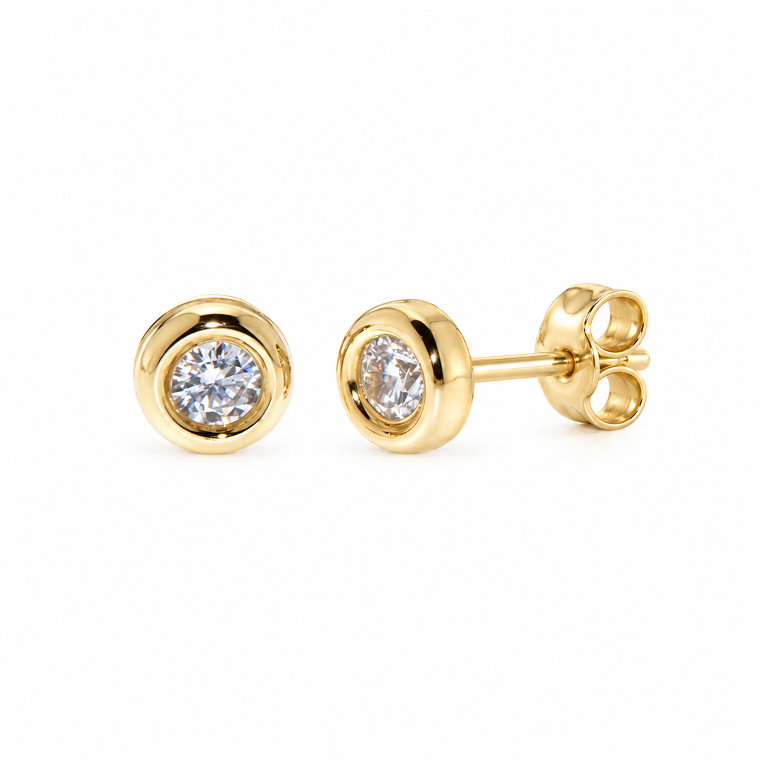 9ct Gold CZ Round Stud Earrings