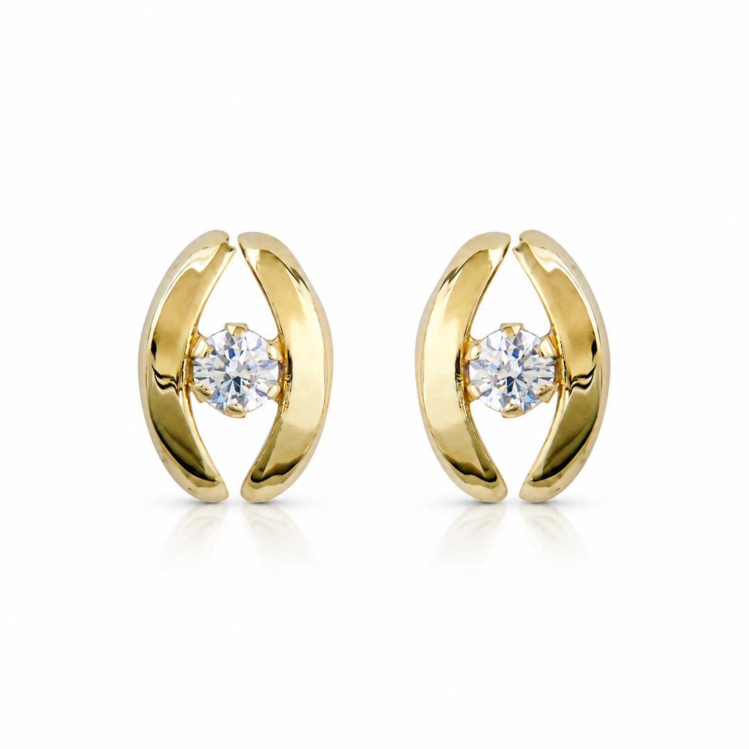 9ct Gold CZ Half Hoop Earrings