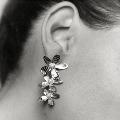 Flowershaped Statement Earrings With Pearls