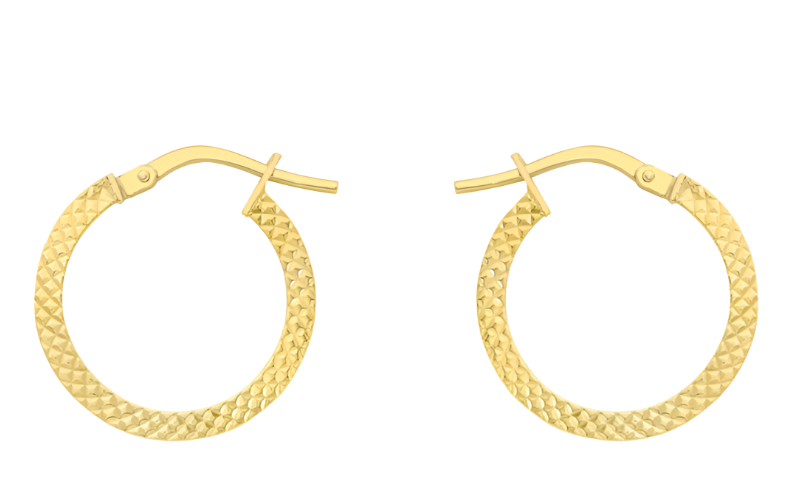 9ct Yellow Gold Textured Hoop Creole Earrings