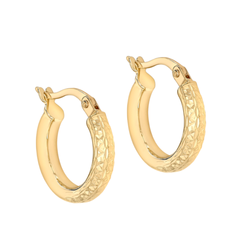 9ct Yellow Gold Diamond Hoop Cut Creole Earrings