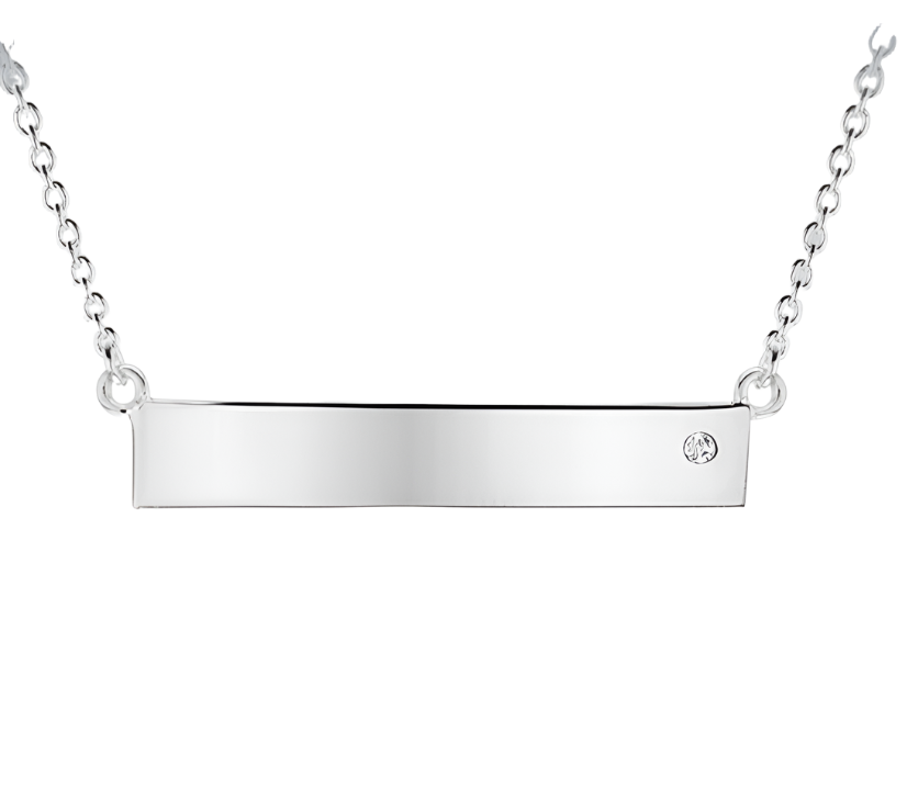 Sterling Silver CZ 29.5mm x 5mm Horizontal-Bar Necklace