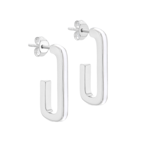 Sterling Silver 2.5mm x 20mm White Enamel J-Shape Stud Earrings