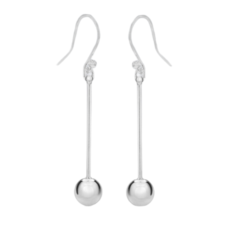 Sterling Silver 7mm x 37.5mm Stick-and-Ball Drop Earrings
