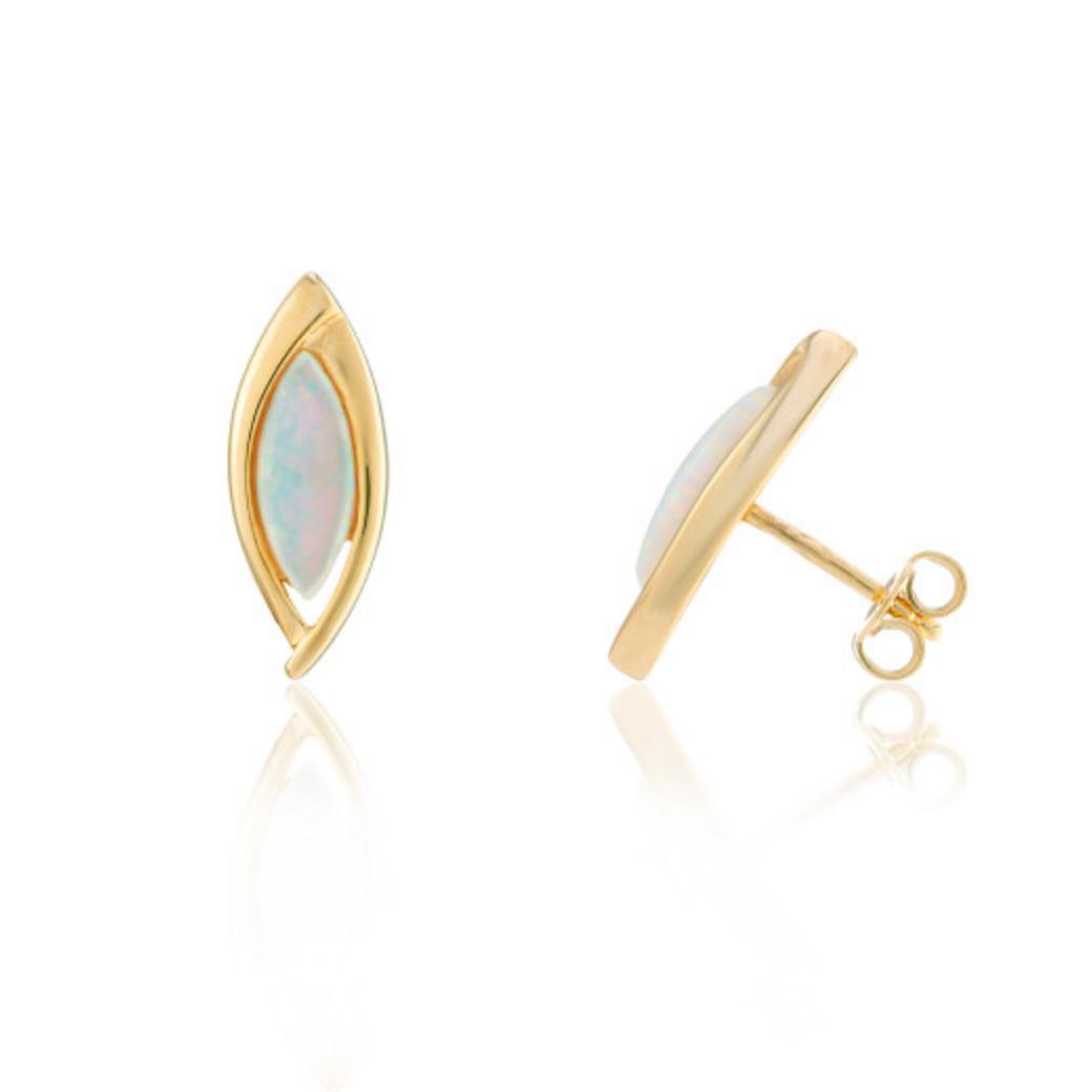 9ct Yellow Gold Created Marquise Opal Earrings