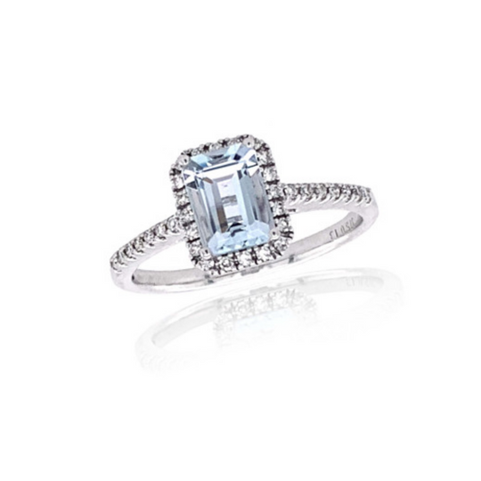 9ct White Gold Diamond and Aquamarine Ring