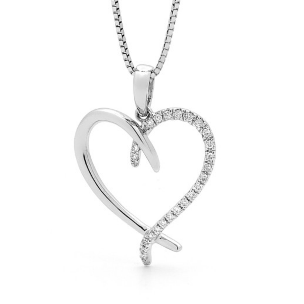 9ct White Gold Diamond Heart Pendant Necklace