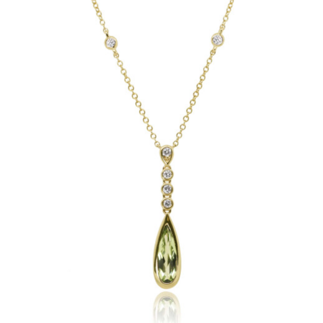 9ct Yellow Gold Diamond & Peridot Necklace