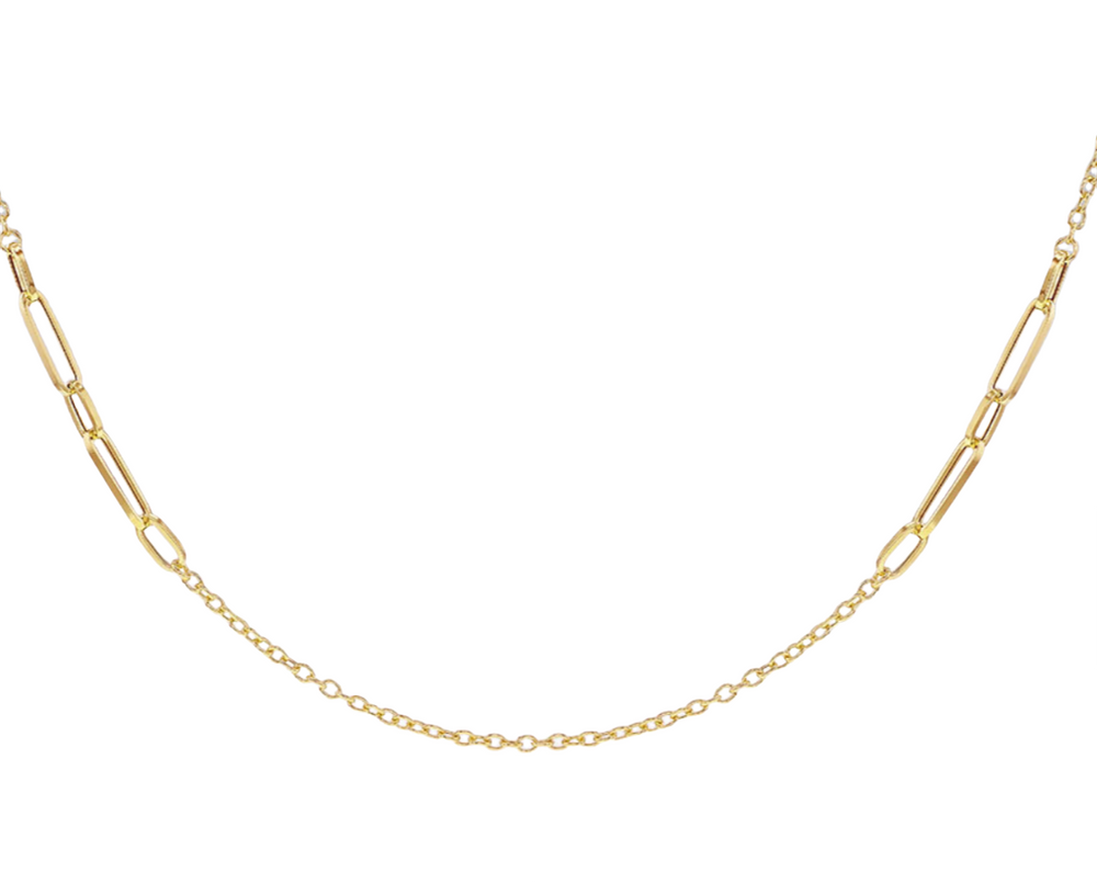 9ct Yellow Gold Open Link Station Necklace