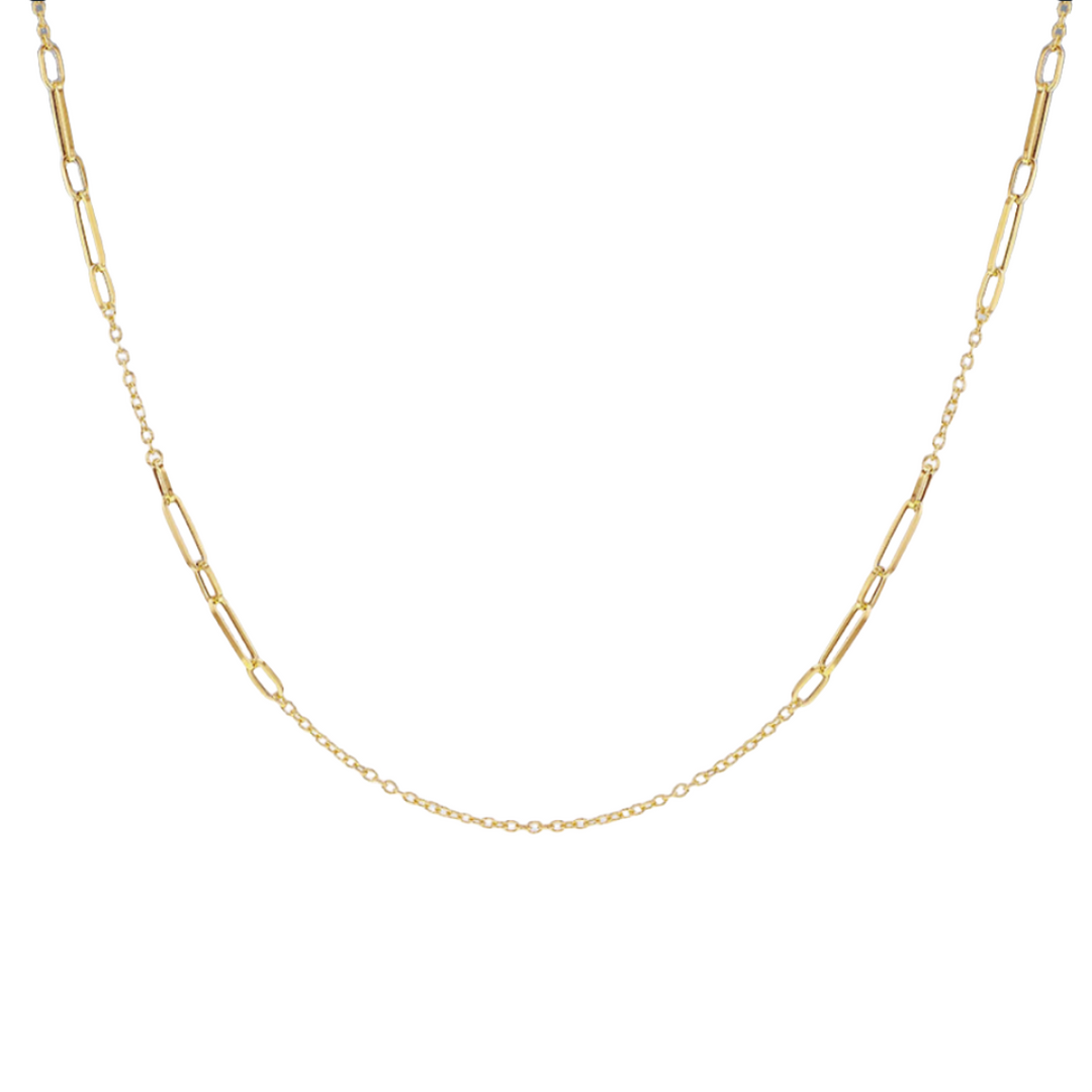 9ct Yellow Gold Open Link Station Necklace
